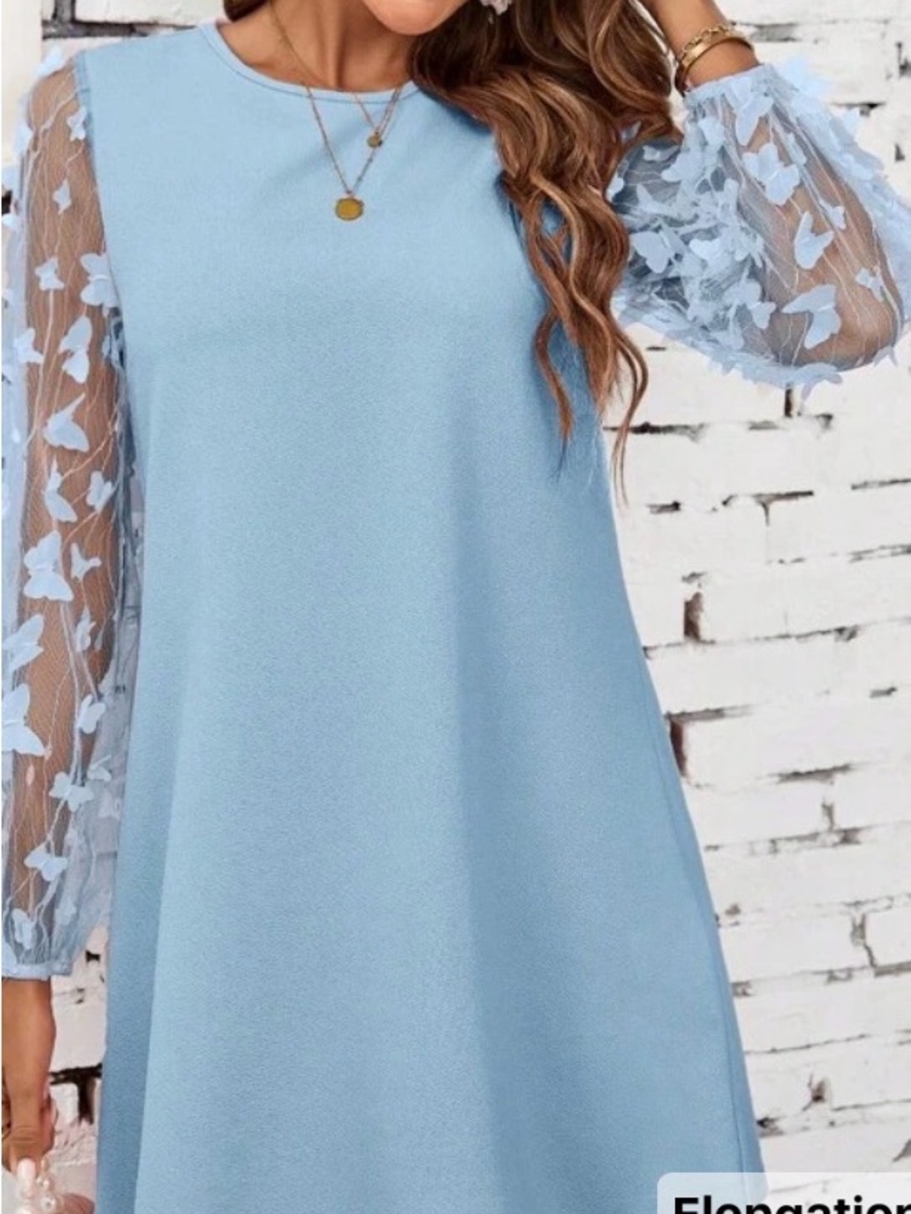 Light Blue Dress with Sheer Butterfly Sleeve Detail